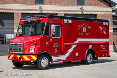 Glenview Fire Department apparatus Dive Rescue Unit 8 Larry Shapiro photographer shapirophotography.net Battalion 6 Ambulance 7 Freightliner MT-55 chassis